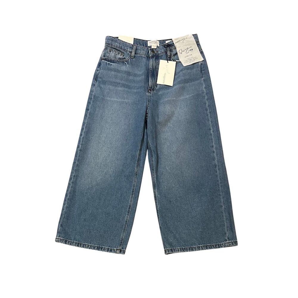 Westbound Quinn Wide-Leg Cropped Denim Jeans Medium Wash Cotton Sz 10 NWT - Picture 2 of 6